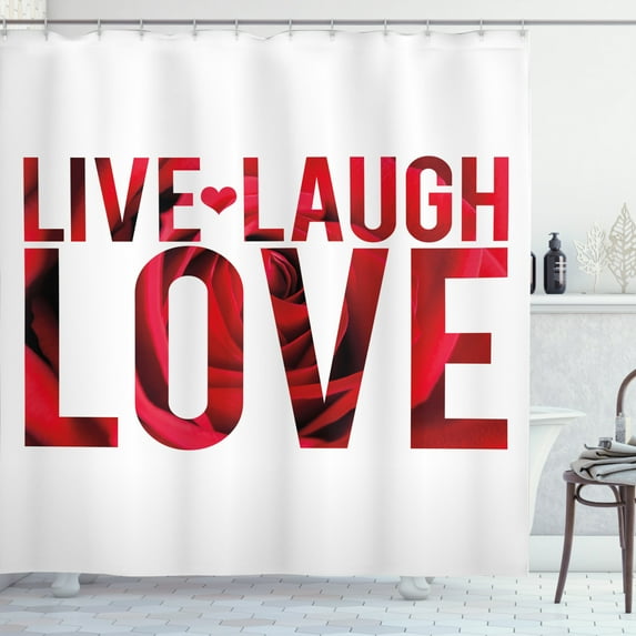 Ambesonne Live Laugh Love Shower Curtain, Rose Petals, 69"Wx70"L, Red White and Black