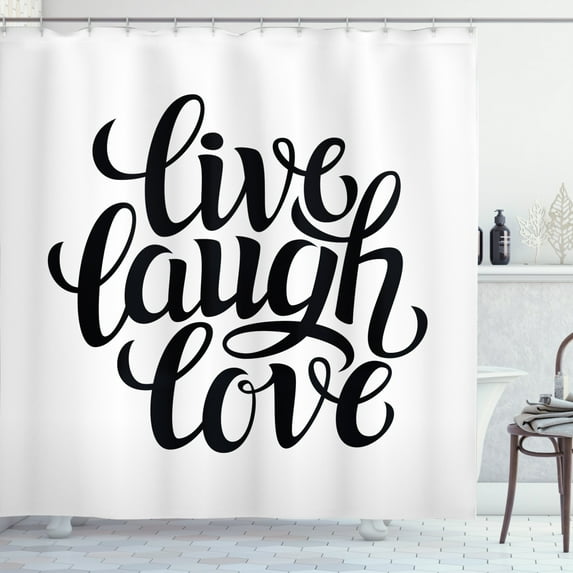 Ambesonne Live Laugh Love Shower Curtain, Words, 69"Wx70"L, Black and White