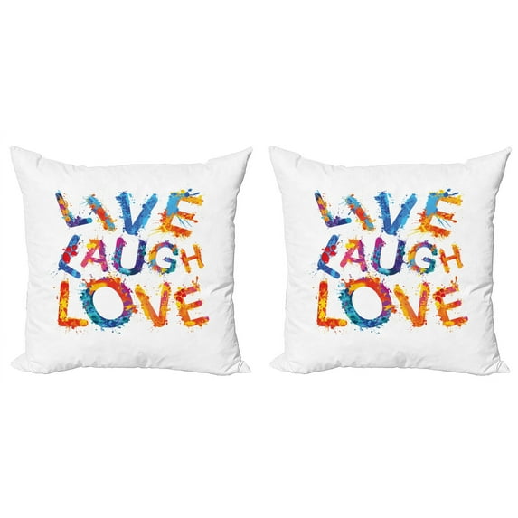 Ambesonne Live Laugh Love Throw Pillow Cover 2 Pack, Joyful Words, 20", Multicolor