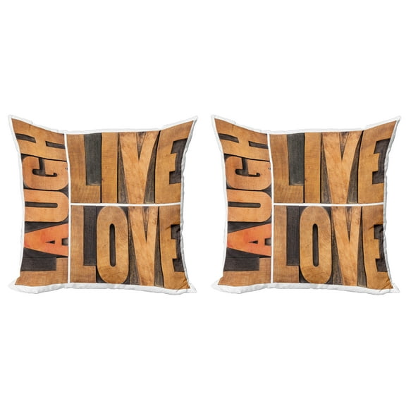 Ambesonne Live Laugh Love Throw Pillow Cover 2 Pack, Life Message, 18", Pale Caramel Umber