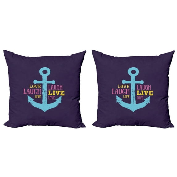 Ambesonne Live Laugh Love Throw Pillow Cover 2 Pack, Nautical Anchor, 16", Multicolor
