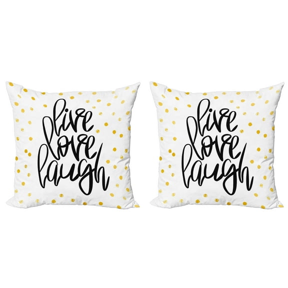 Ambesonne Live Laugh Love Throw Pillow Cover 2 Pack, Phrase Dots, 16", Black White Yellow