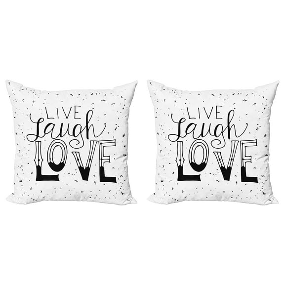 Ambesonne Live Laugh Love Throw Pillow Cover 2 Pack, Words Hipster, 16", Black and White