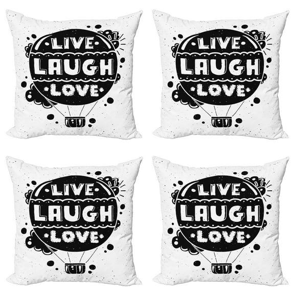 Ambesonne Live Laugh Love Throw Pillow Cover 4 Pack, Air Balloon Sun, 20", Black and White