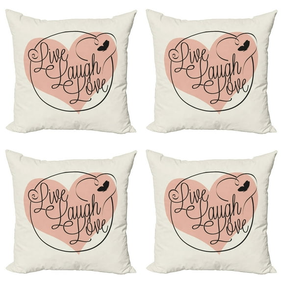 Ambesonne Live Laugh Love Throw Pillow Cover 4 Pack, Heart Butterfly, 16", Pale Pink Black White