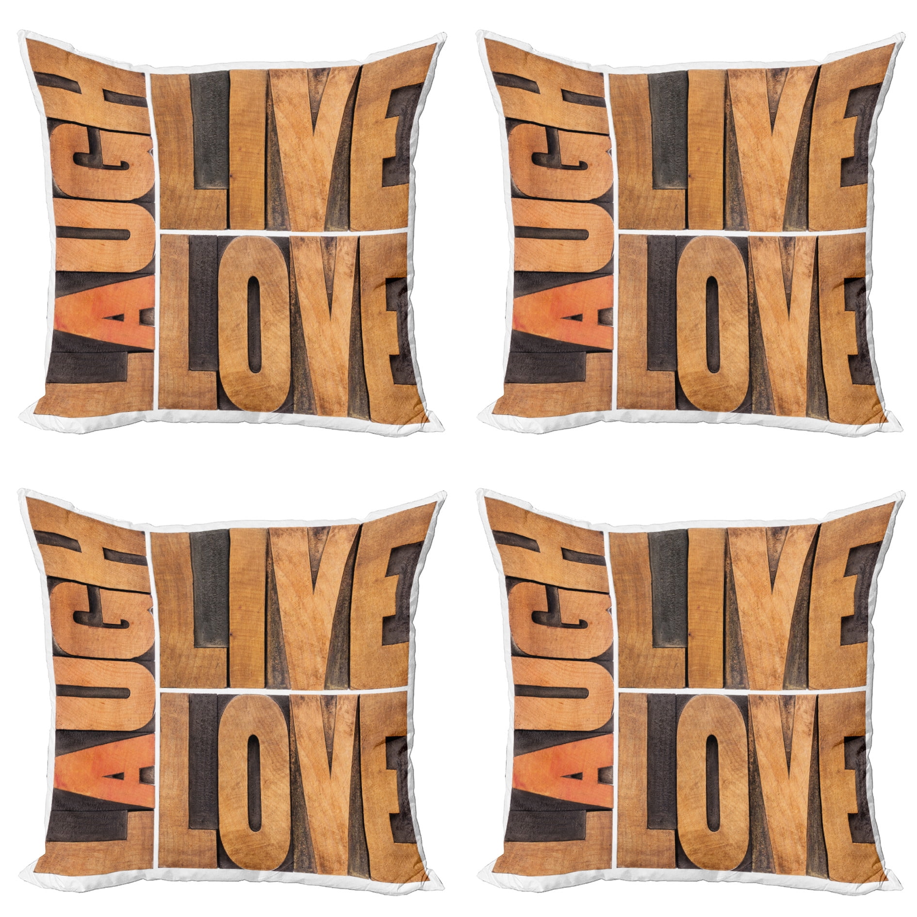 Ambesonne Live Laugh Love Throw Pillow Cover 4 Pack, Life Message, 16