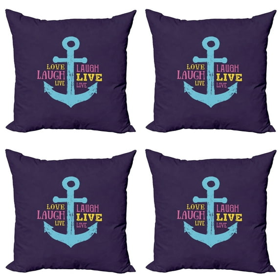 Ambesonne Live Laugh Love Throw Pillow Cover 4 Pack, Nautical Anchor, 24", Multicolor