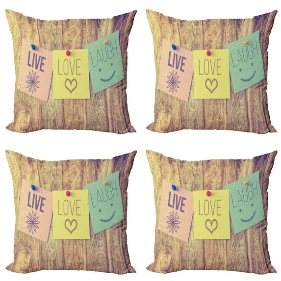 Ambesonne Live Laugh Love Throw Pillow Cover 4 Pack, Notes on the Board, 16", Multicolor