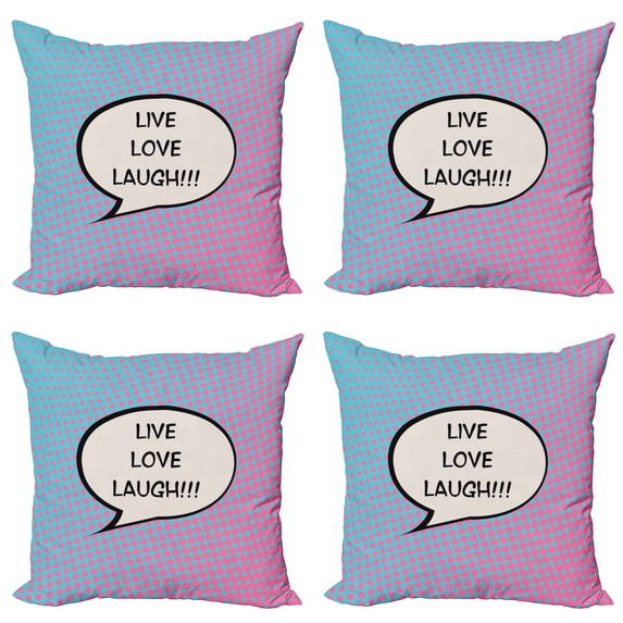 Ambesonne Live Laugh Love Throw Pillow Cover 4 Pack, Pop Art Comic, 18", Multicolor