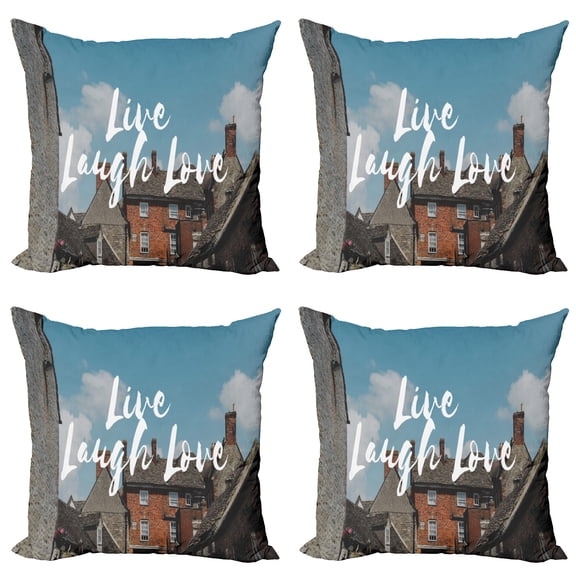 Ambesonne Live Laugh Love Throw Pillow Cover 4 Pack, Rustic Houses, 20", Multicolor