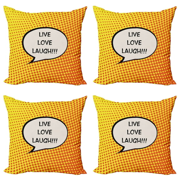 Ambesonne Live Laugh Love Throw Pillow Cover 4 Pack, Speech Bubble, 18", Orange Yellow Black