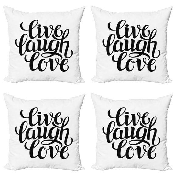 Ambesonne Live Laugh Love Throw Pillow Cover 4 Pack, Words, 18", Black and White