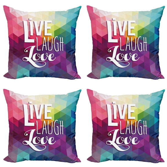 Ambesonne Live Laugh Love Throw Pillow Cover 4 Pack, Words Mosaic, 16", Multicolor