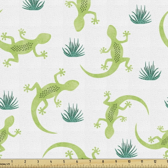 Ambesonne Lizard Fabric by the Yard Upholstery, Crawling Desert Creature, 1 Yard, Avocado Green Teal