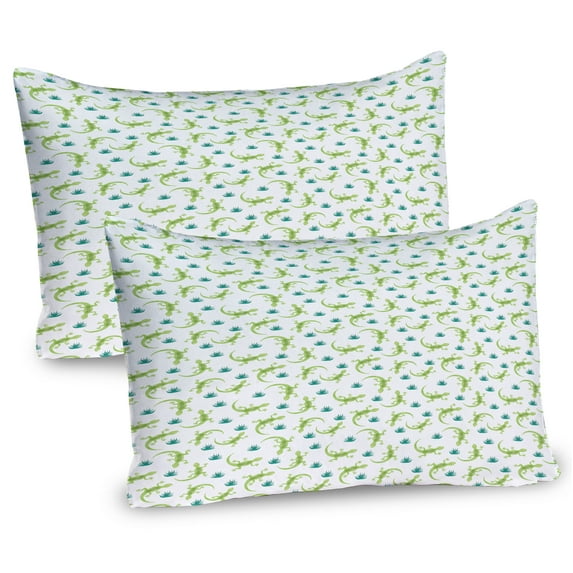 Ambesonne Lizard Pillow Sham 2 Pack, Crawling Desert Creature, 30"x20", Avocado Green Teal