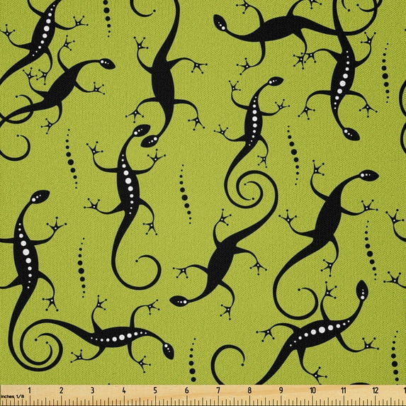 Ambesonne Lizards Fabric by the Yard Microfiber, Slender Shaped Reptiles, 3 Yards, Apple Green and Charcoal Grey