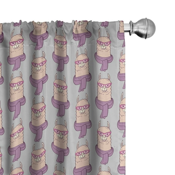 Ambesonne Llama 4-Panel Curtains, Hipster Camels Glasses Scart, 56"x84", Lilac Peach and Dust