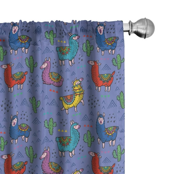Ambesonne Llama Curtains, Cartoon Animal Triangles, Pair of 28"x95", Multicolor