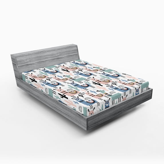 Ambesonne Llama Fitted Sheet, Cartoon Design, Queen Size, Multicolor