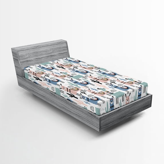 Ambesonne Llama Fitted Sheet, Cartoon Design, Twin Size, Multicolor