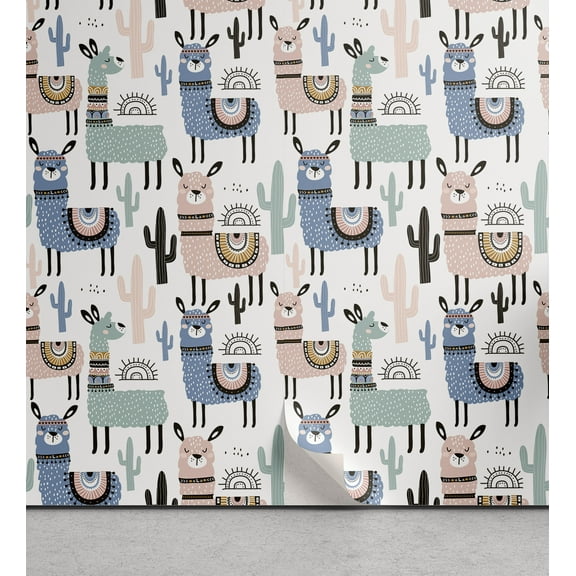 Ambesonne Llama Peel & Stick Wallpaper for Home, Cartoon Design, 13"x100", Multicolor