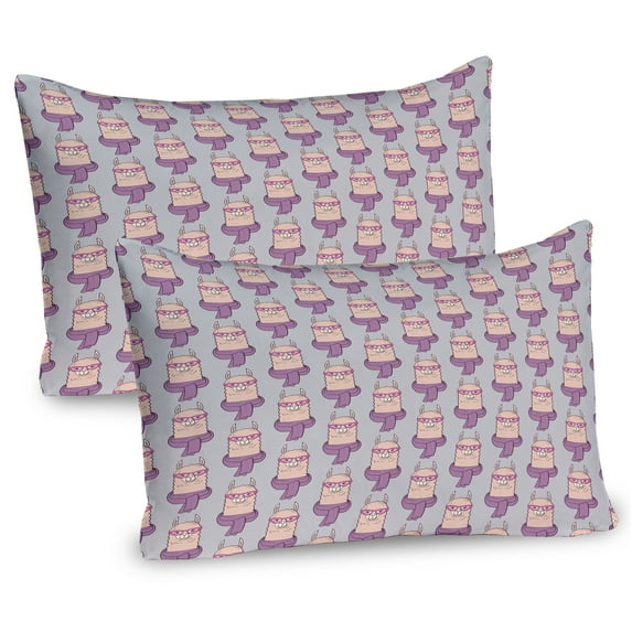 Ambesonne Llama Pillow Sham 2 Pack, Hipster Camels Glasses Scart, 30"x20", Lilac Peach and Dust