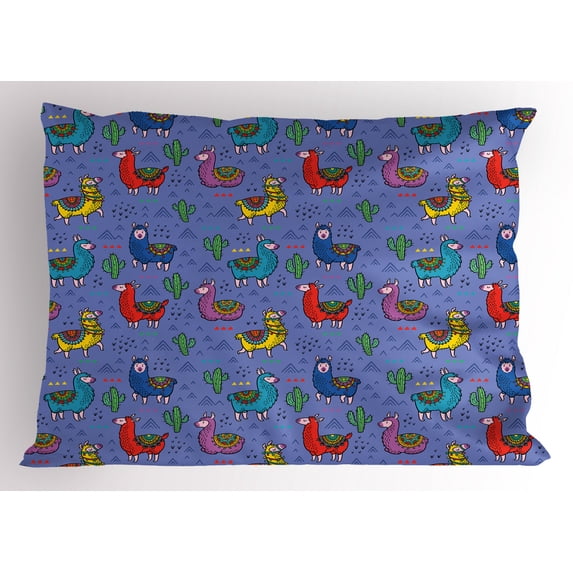 Ambesonne Llama Pillow Sham, Cartoon Animal Triangles, 36" X 20", Multicolor