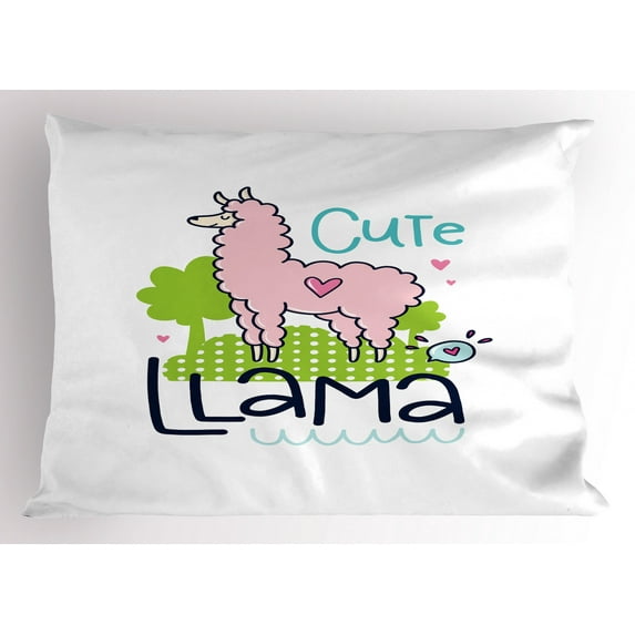 Ambesonne Llama Pillow Sham, Pink Animal Cartoon, 26" X 20", Multicolor