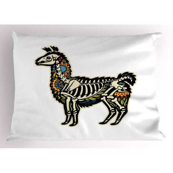 Ambesonne Llama Pillow Sham, Sugar Skull Style Alpaca, 26" X 20", Multicolor