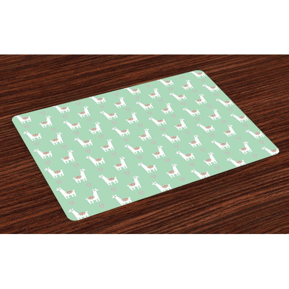 Ambesonne Llama Place Mats Set of 4, Candy Cane Hearts, Standard Size, Mint Green Multicolor
