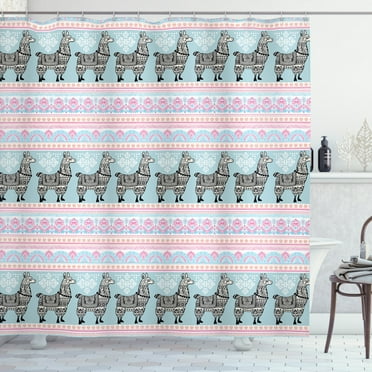 Ambesonne Llama Shower Curtain, Patterned Alpaca, 69"Wx70"L, Multicolor