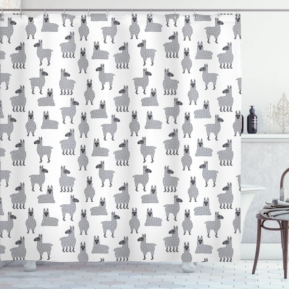 Ambesonne Llama Shower Curtain, South American Alpacas Art, 69"Wx70"L, Grey and White