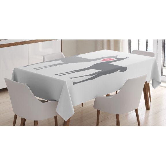 Ambesonne Llama Tablecloth Rectangular Table Cover, 2 Animals in Love, 60"x90", Grey Pale Grey Pink