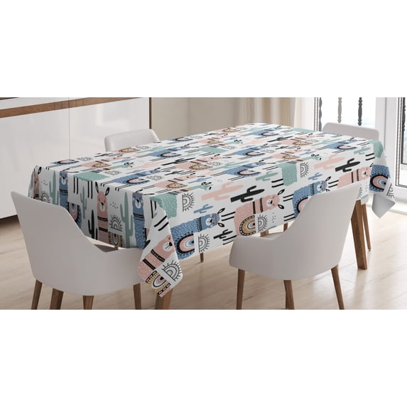 Ambesonne Llama Tablecloth Rectangular Table Cover, Cartoon Design, 60"x84", Multicolor