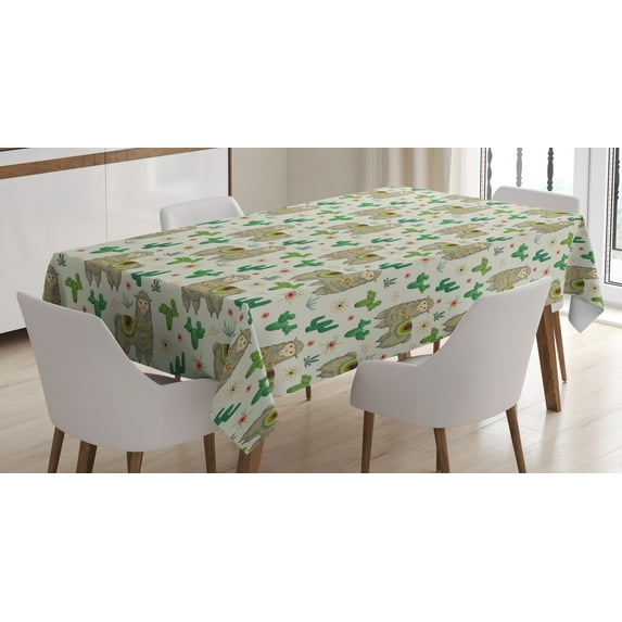 Ambesonne Llama Tablecloth Rectangular Table Cover, Flora and Fauna Motifs, 60"x84", Multicolor