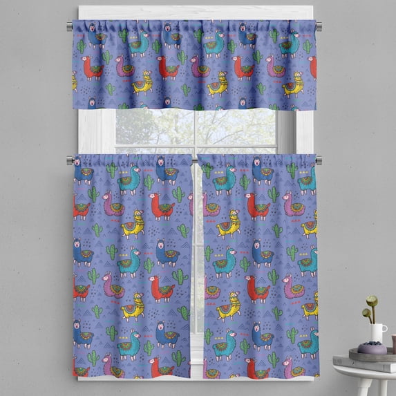 Ambesonne Llama Valance & Curtain, Cartoon Animal Triangles, 55"x36", Multicolor