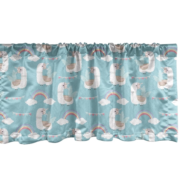 Ambesonne Llama Window Valance, Animal with Wings Rainbows, 42" x 12", Seafoam Multicolor