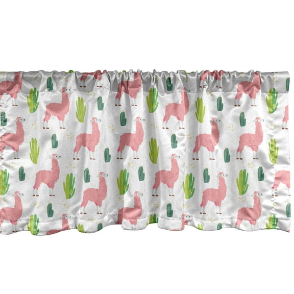 Ambesonne Llama Window Valance, Desert Animals and Cactus, 42" x 12", White Pink Lime Green