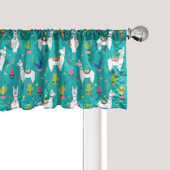 Ambesonne Llama Window Valance, Mexican Camels Cactus Plants, 54" X 12", Turquoise White and Magenta
