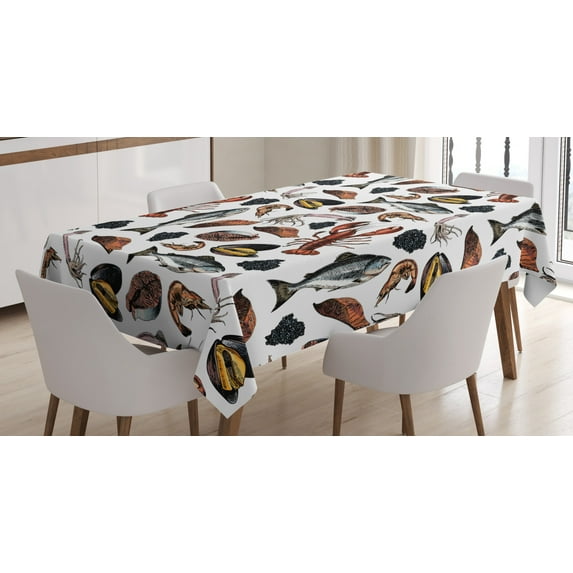 Ambesonne Lobster Tablecloth Rectangular Table Cover, Vintage Seafood Concept, 52"x70", Multicolor