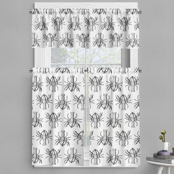 Ambesonne Lobster Valance & Curtain, Monochrome Sea Creature, 55"x30", Black and White