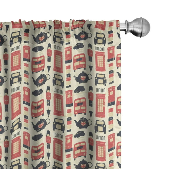 Ambesonne London Window Curtains, Grunge Vintage Graphic, Each 28" W x 95" L, Vermilion Cream Black