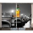 thumbnail image 1 of Ambesonne London Curtains 2 Panel Set, Big Ben Bridge Night, 108" x 84", Grey Yellow, 1 of 3