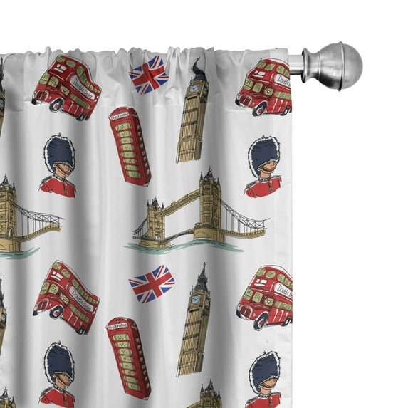 Ambesonne London Curtains, Big Ben Tower Bridge UK, Pair of 28"x84", Violet Blue Sand Brown