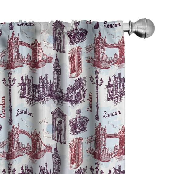 Ambesonne London Curtains, City Landmarks Sketch, Pair of 28"x63", Pale Blue Eggplant