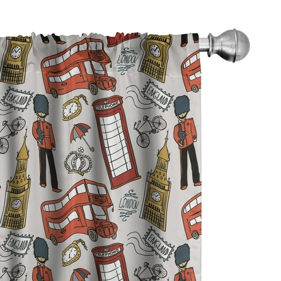 Ambesonne London Curtains, Doodle English, Pair of 28"x84", Multicolor