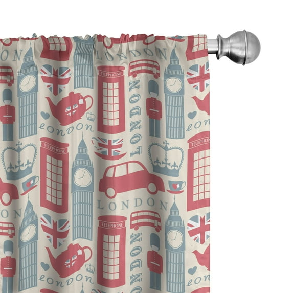 Ambesonne London Curtains, Popular British Culture, Pair of 28"x95", Dark Coral Bluegrey