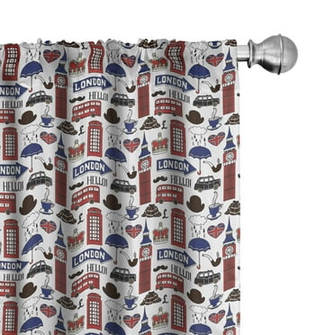 Ambesonne London Curtains, UK English Landmarks, Pair of 28"x95", Multicolor