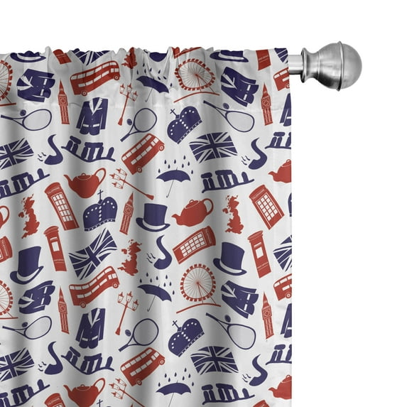 Ambesonne London Curtains, United Kingdom Country, Pair of 28"x63", Royal Blue Red White