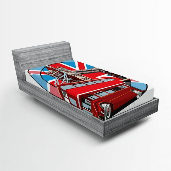 Ambesonne London Fitted Sheet, British Metropol City, Twin XL Size, Multicolor